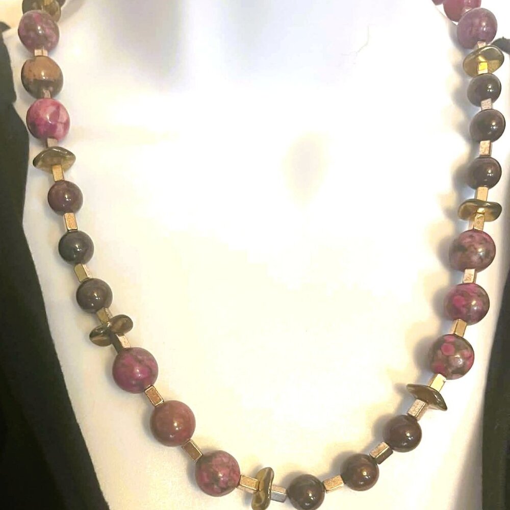 Designer Red Jasper Brown Agate Necklace Statement Natural Stone Jewelry